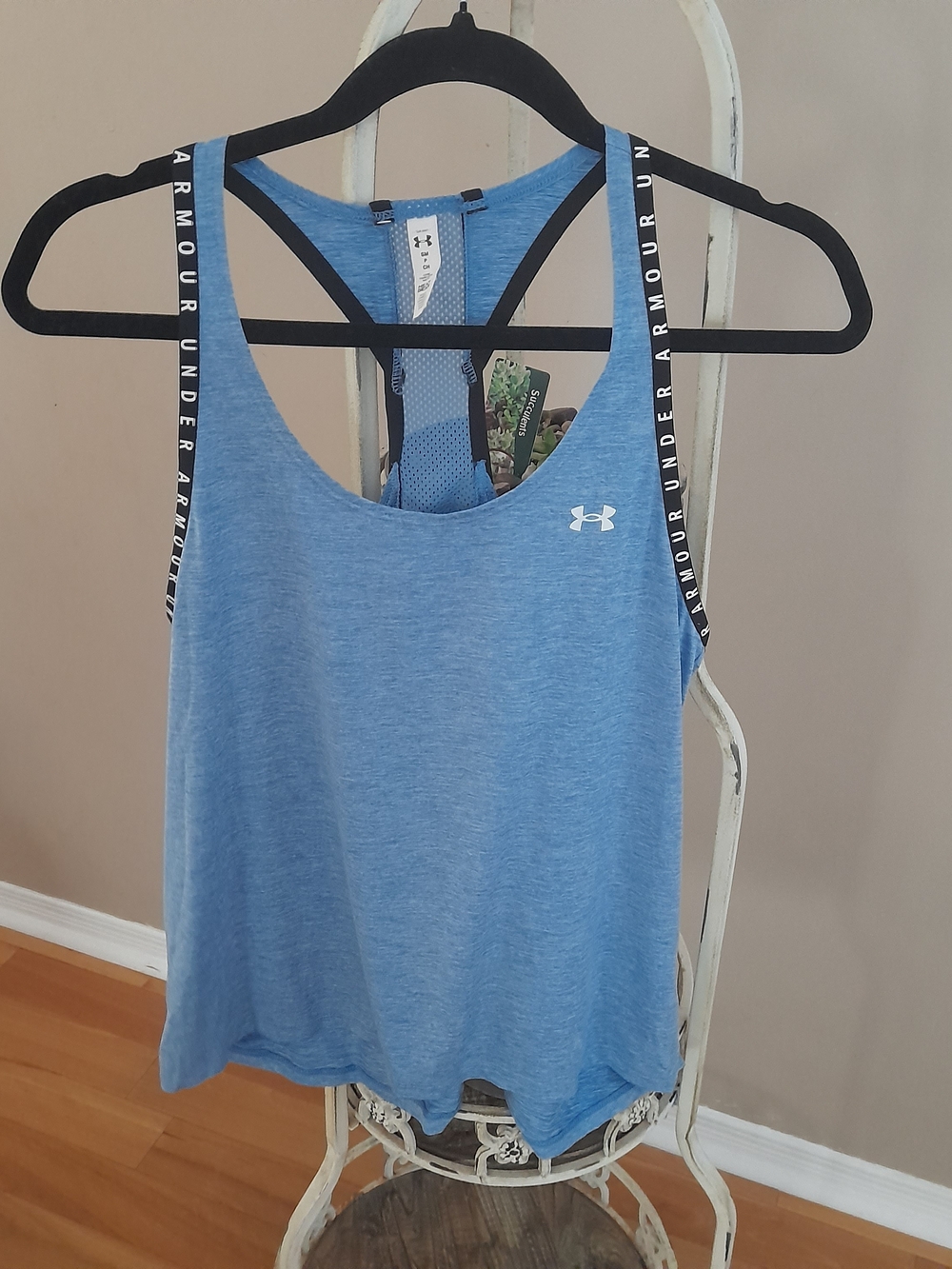 Under Armour Heathered Sky Blue Racerback Tank with Branded Straps
